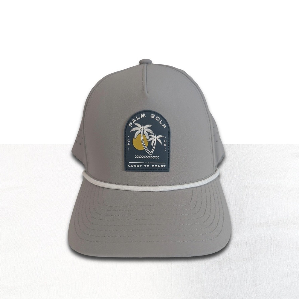 Palm Golf Co. Coast to Coast Snapback Hat Grey White Rope PVC Palm Patch